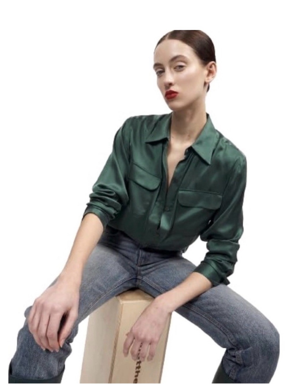 NWOT Equipment Limited Edition June Bug Satin Signature Blouse - Emerald